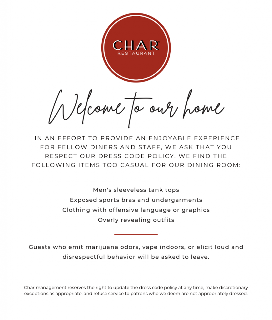 Dress Code Policy Char Restaurant