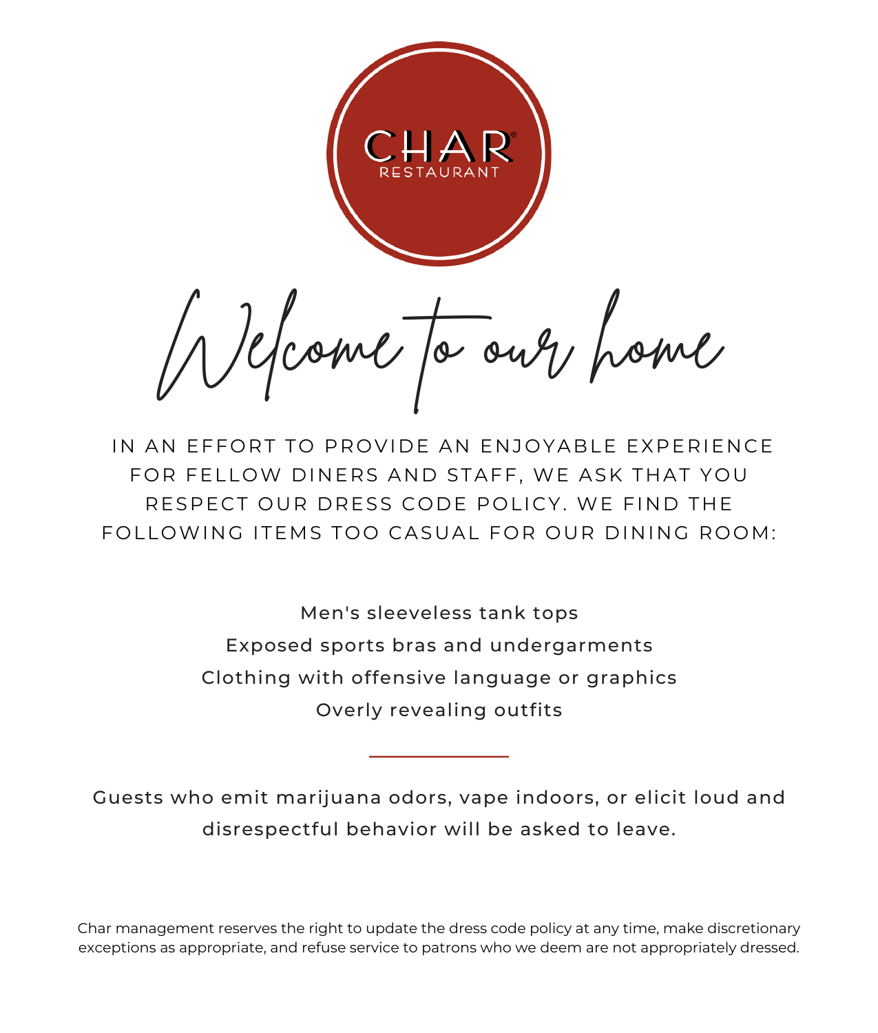 Restaurant Dress Code Policy